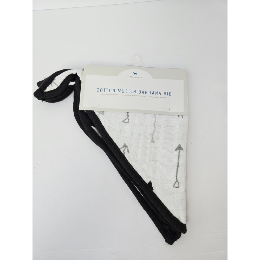 Little Unicorn Cotton Muslin‎ Bandana Bib Black White arrow Pattern NEW 2 pack